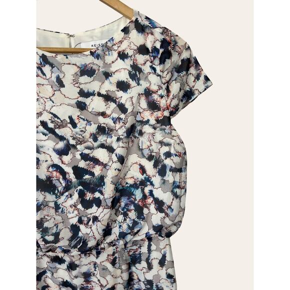Reiss Annah Tiered Abstract Floral Watercolor Cap Sleeve A-Line Dress Size 6 - Picture 6 of 11
